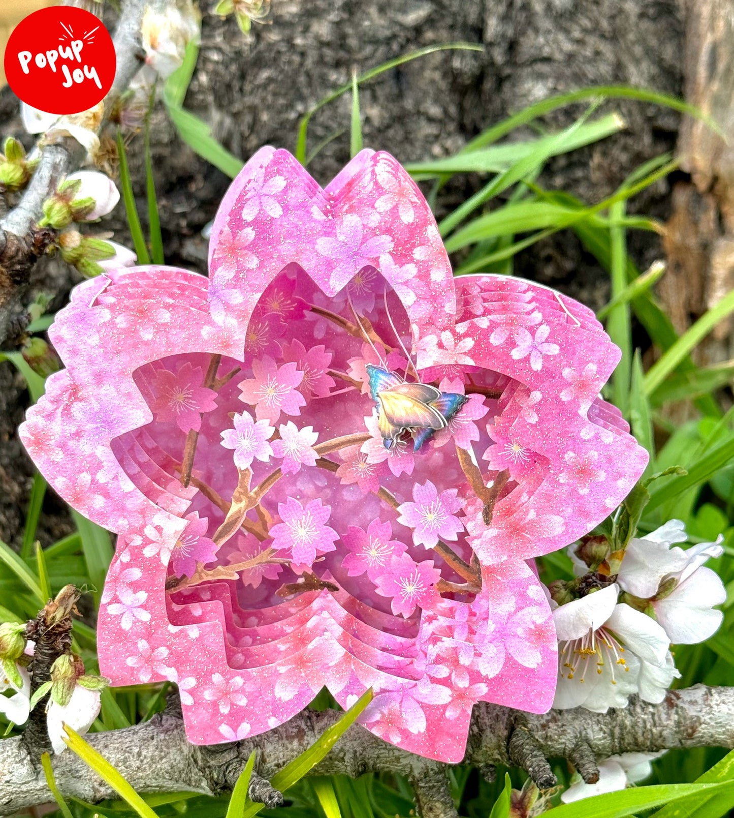 Sakura and Butterfly, Cherry Blossom Flower 3D Pop Up Card