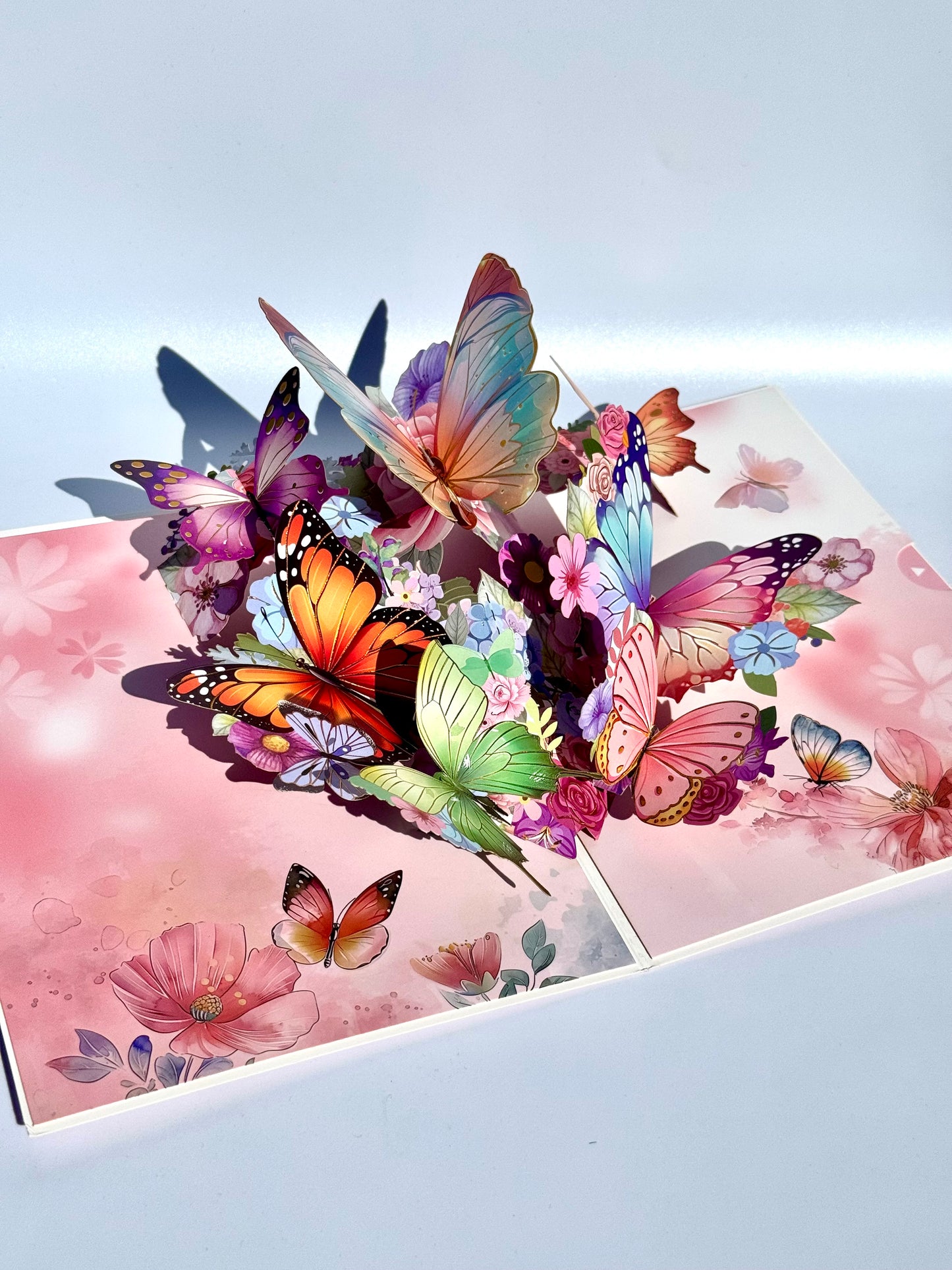 Pink Butterfly Garden 3D Pop Up Card