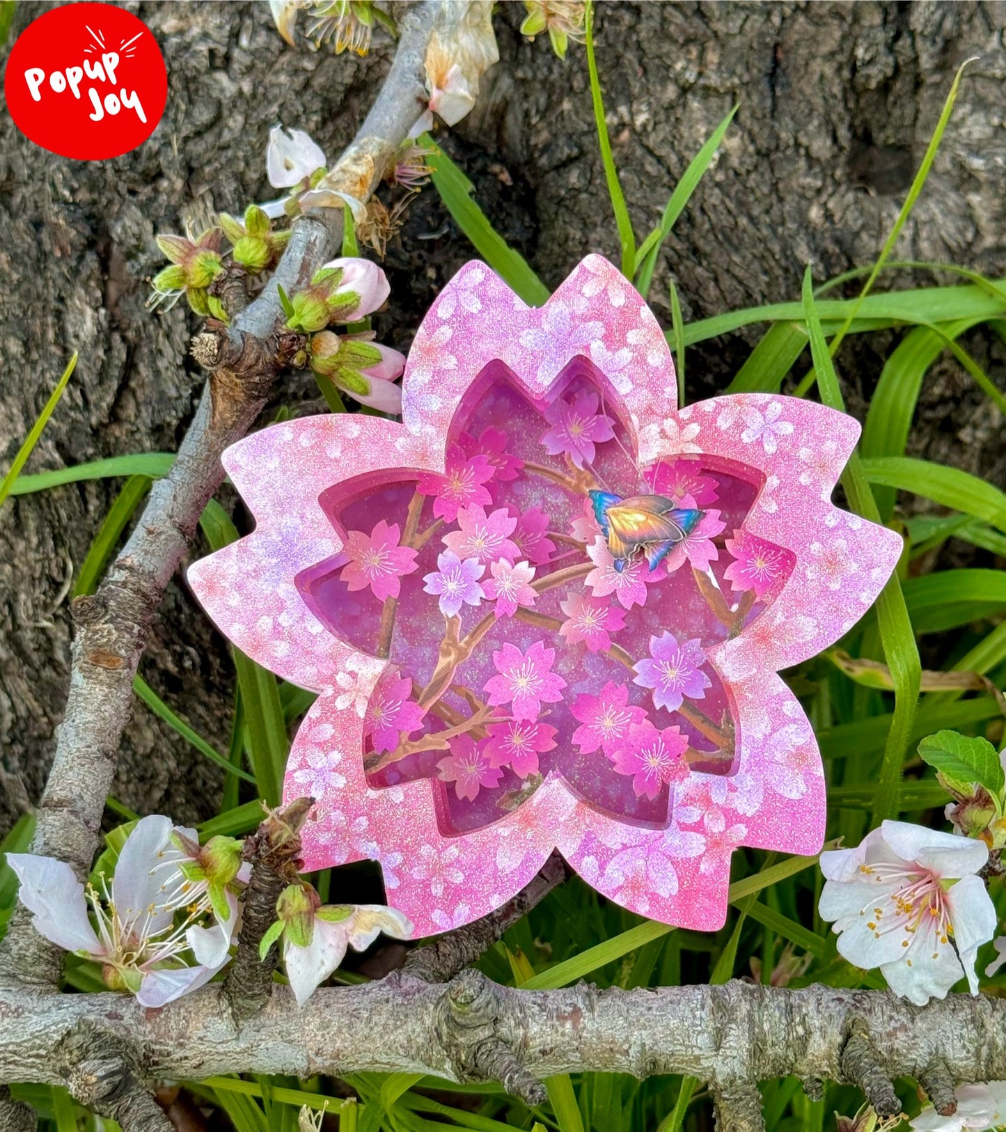 Sakura and Butterfly, Cherry Blossom Flower 3D Pop Up Card
