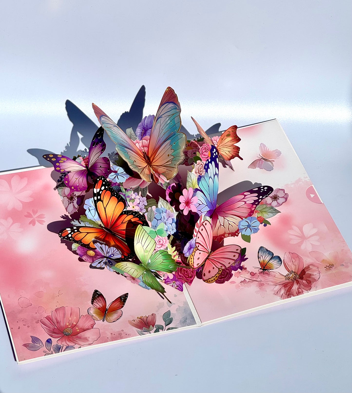 Pink Butterfly Garden 3D Pop Up Card