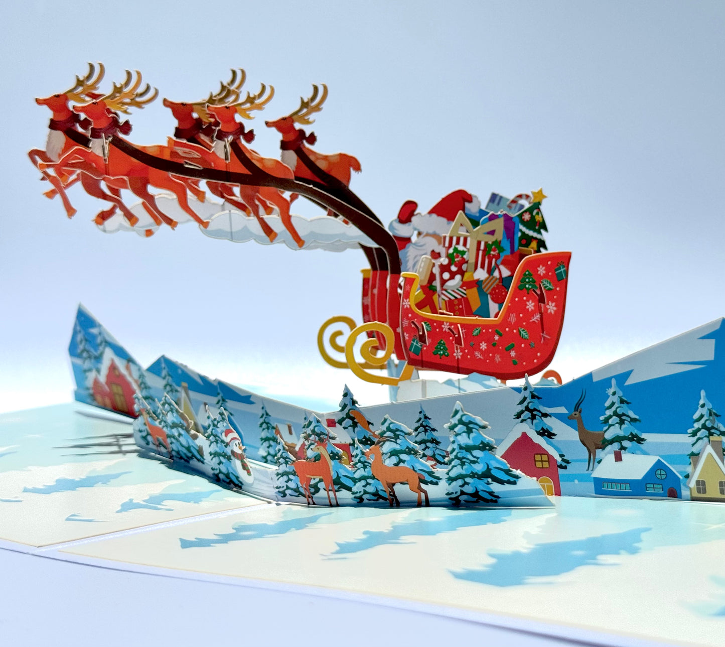 Reindeers and Santa Claus 3D Pop Up Card