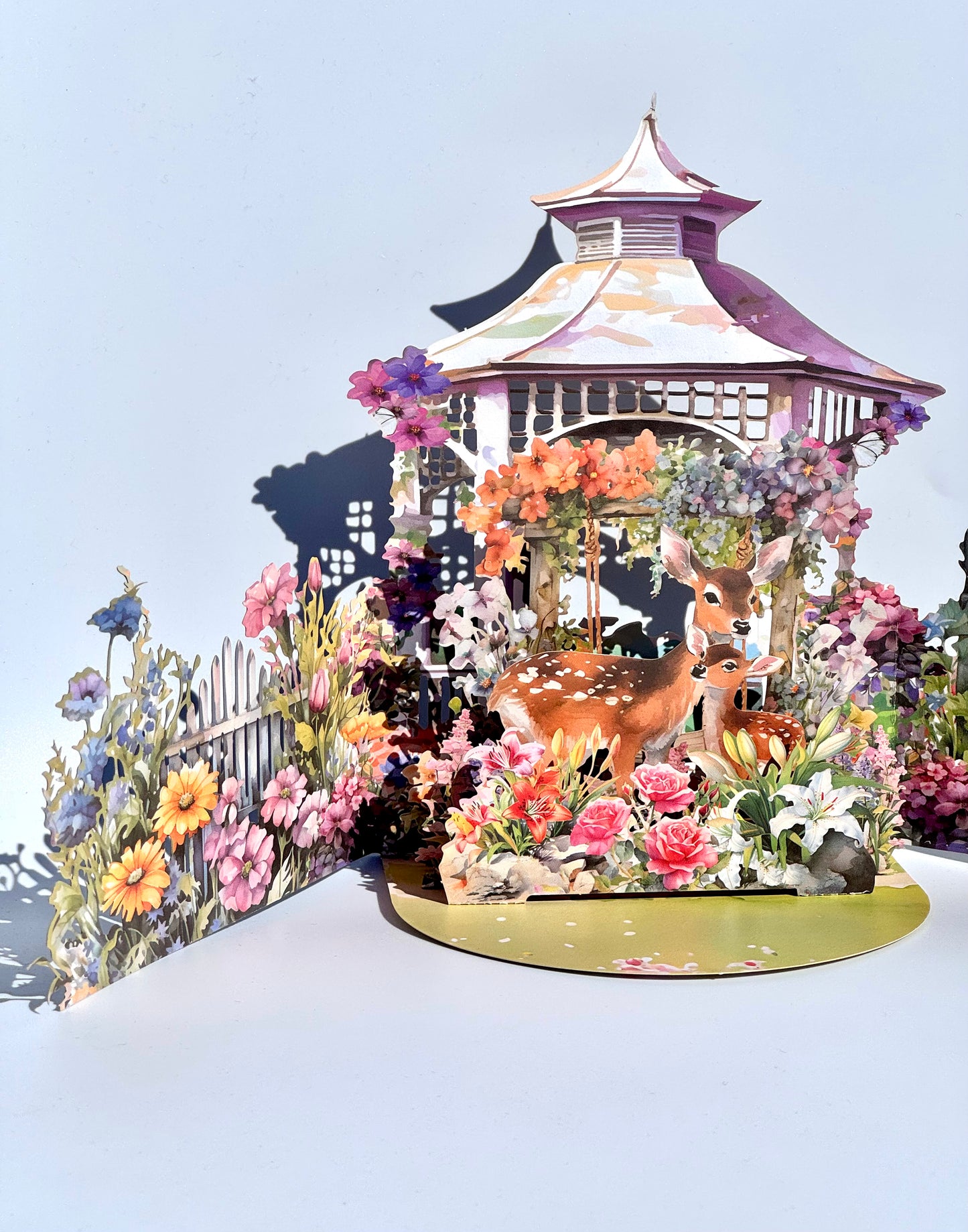 Enchanted Garden Deer 3D Pop Up Card, Floral Gazebo Greeting Card, Mother’s Day, Birthday, Anniversary Gift for Nature Lovers