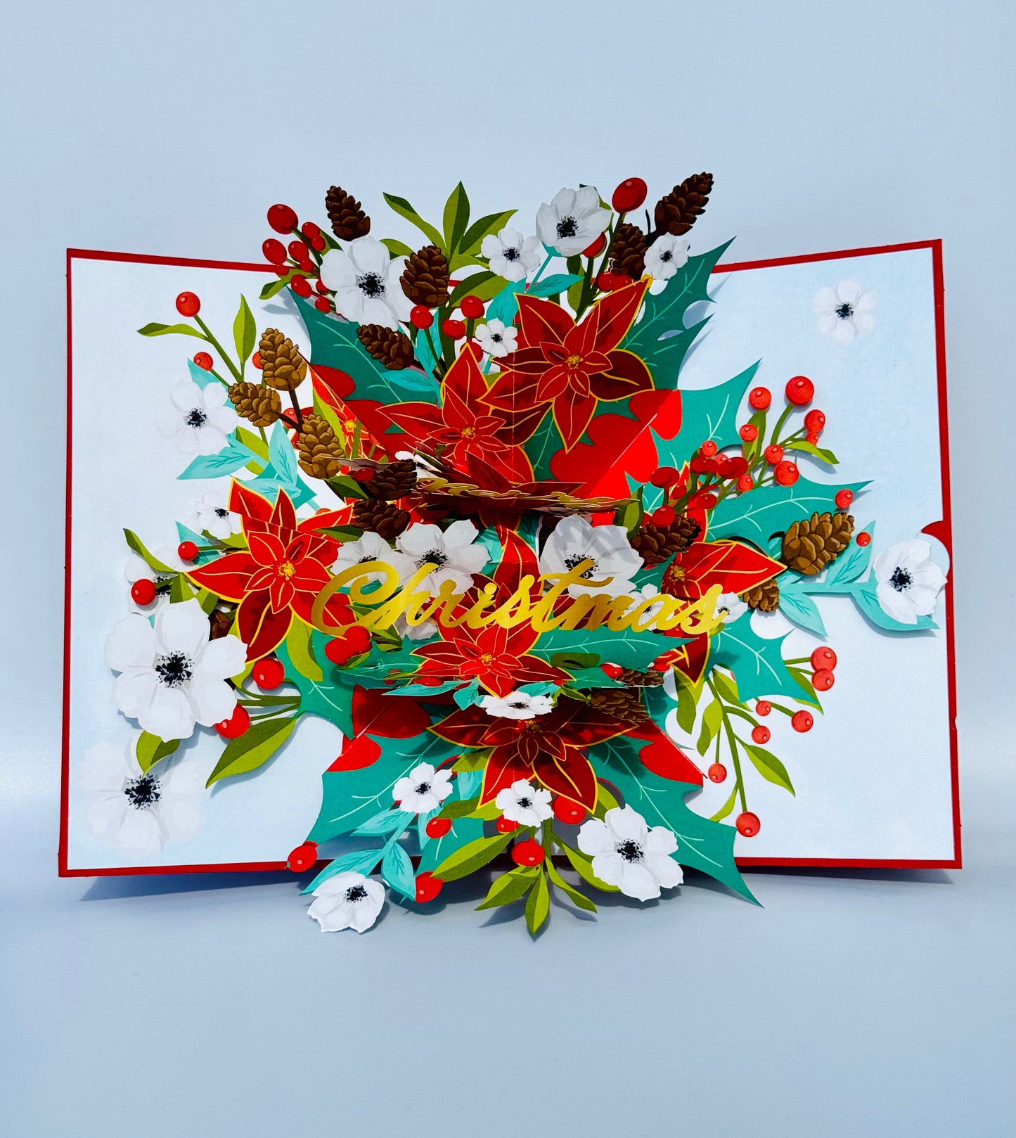 Christmas Poinsettia Bouquet 3D Pop Up Card
