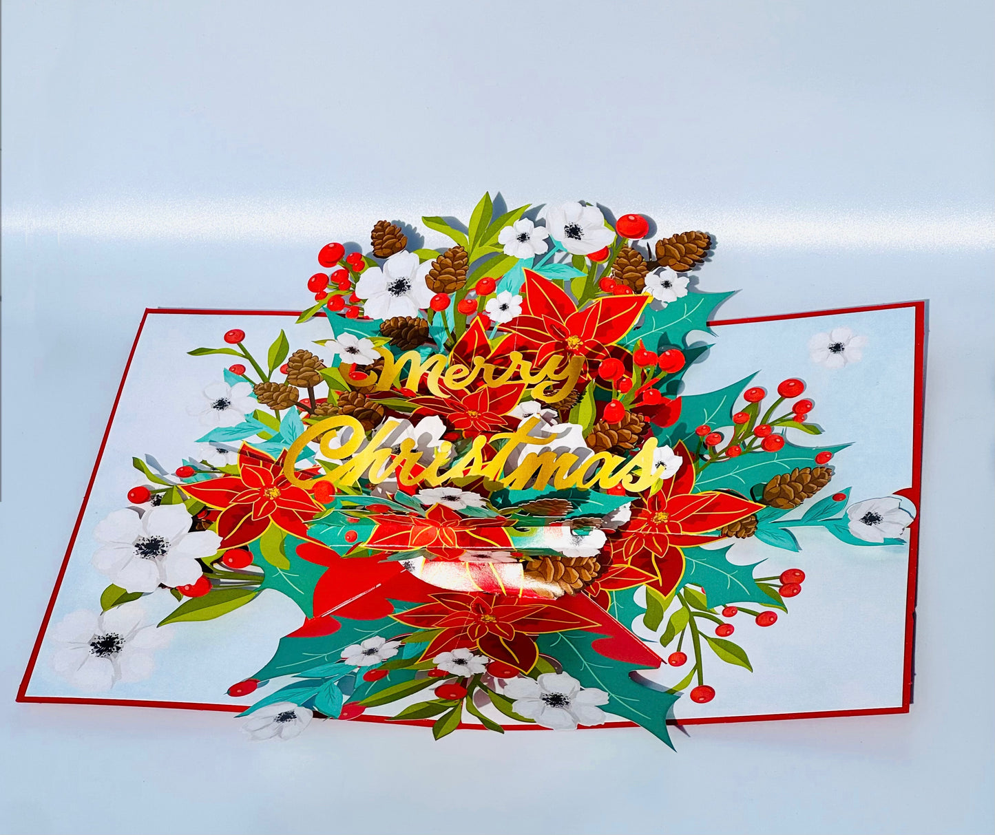 Christmas Poinsettia Bouquet 3D Pop Up Card