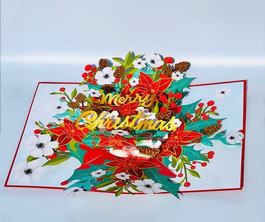 Christmas Poinsettia Bouquet 3D Pop Up Card