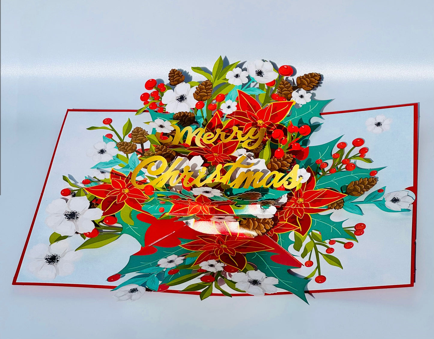 Christmas Poinsettia Bouquet 3D Pop Up Card
