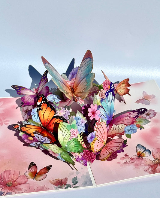Pink Butterfly Garden 3D Pop Up Card