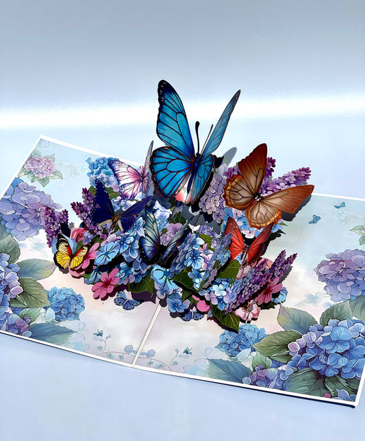Blue 3D Butterfly Garden Pop-Up Card: Greeting Card, Birthday Card, Anniversary Card, Mother’s Day Card