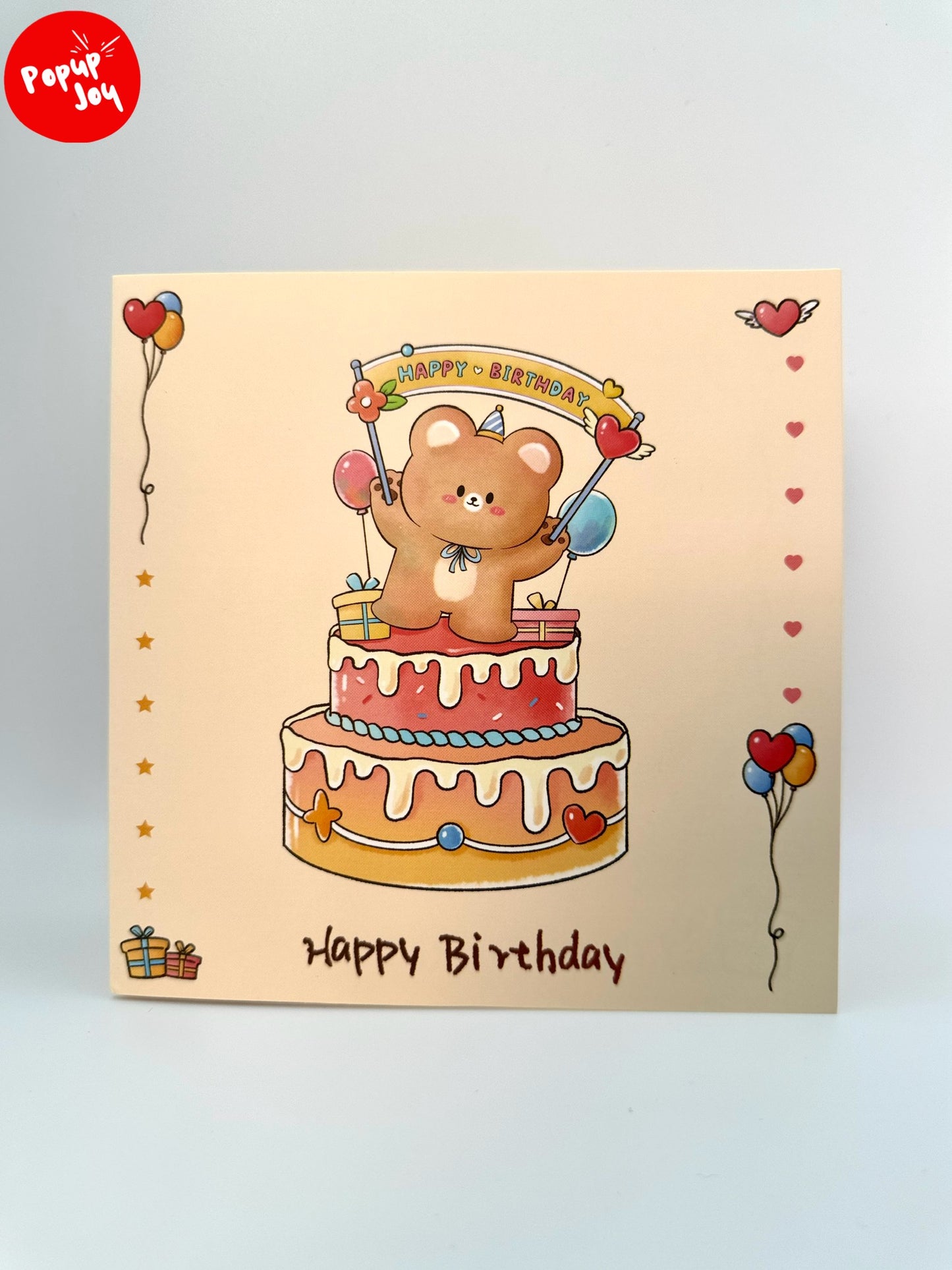 Crystal Teddy Bear Birthday Cake 3D Pop Up Card