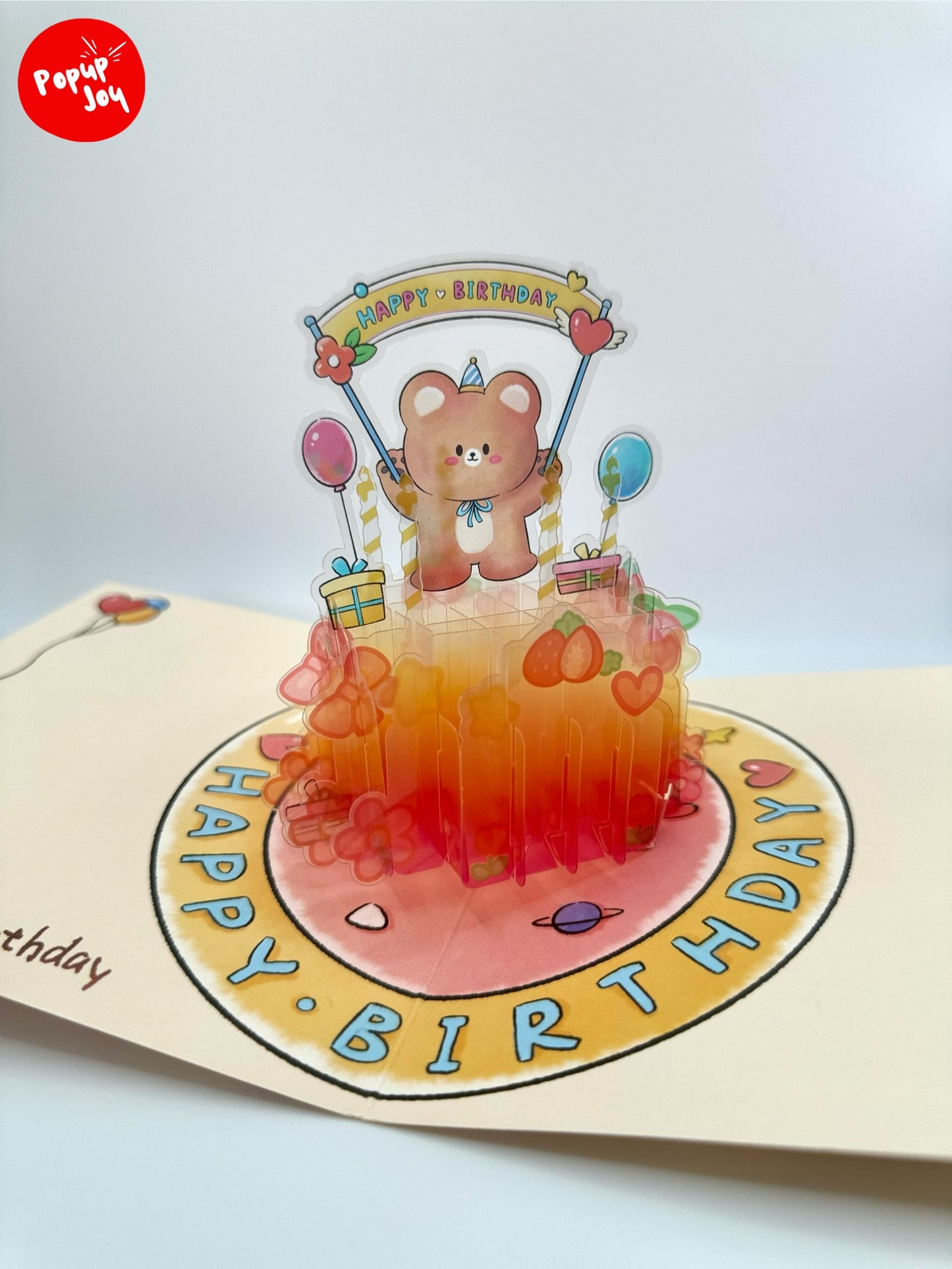 Crystal Teddy Bear Birthday Cake 3D Pop Up Card