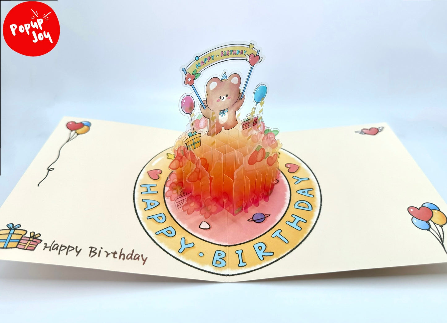 Crystal Teddy Bear Birthday Cake 3D Pop Up Card