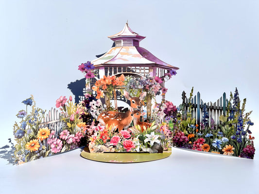 Enchanted Garden Deer 3D Pop Up Card, Floral Gazebo Greeting Card, Mother’s Day, Birthday, Anniversary Gift for Nature Lovers